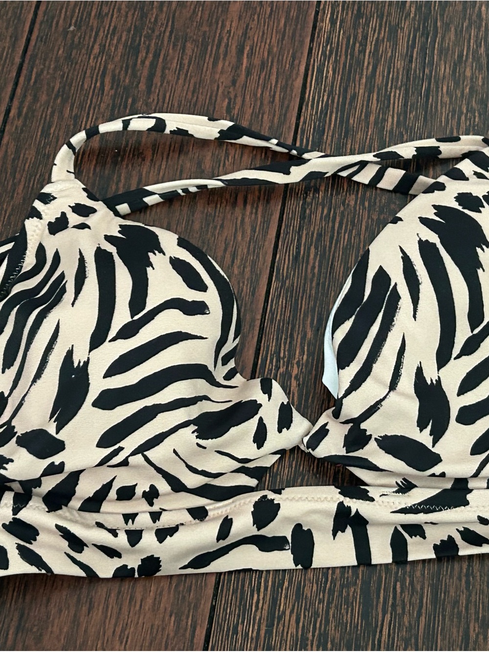 Shade & Shore Black and Cream Zebra-Print Bikini Top